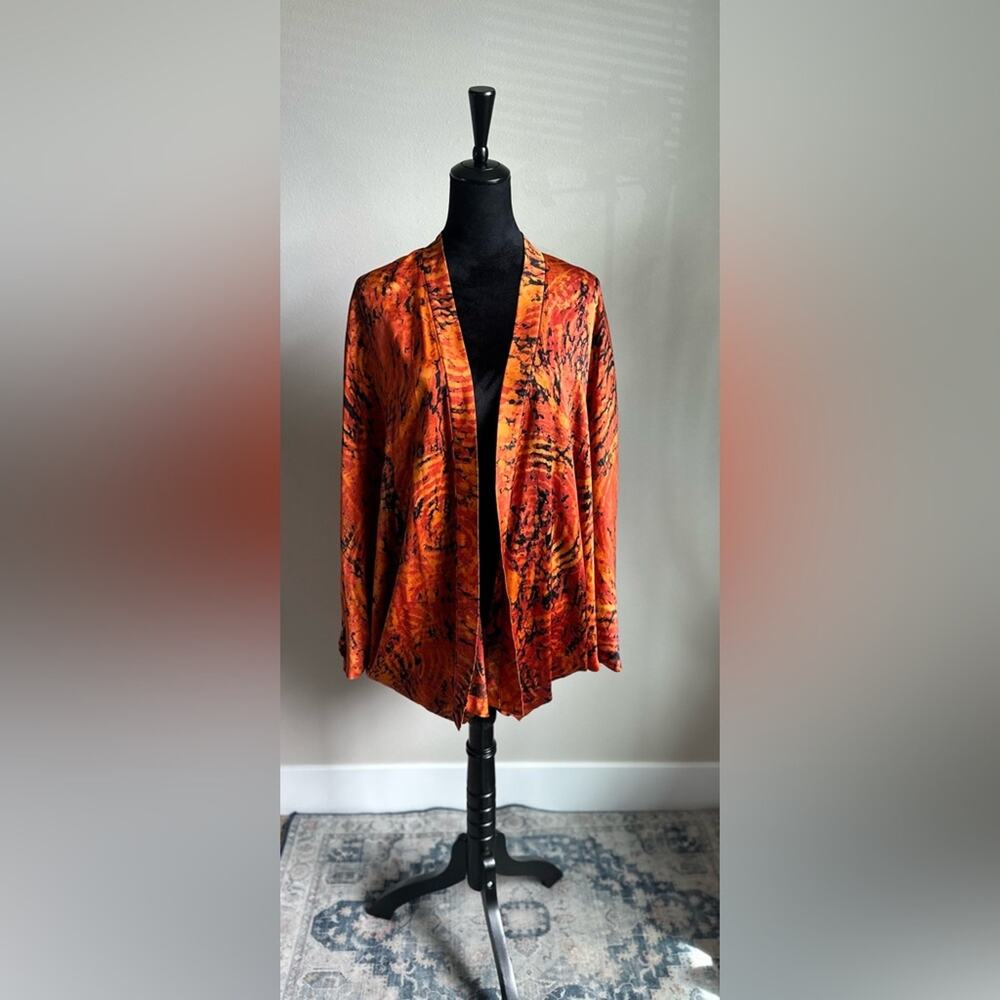 Silk Watercolor Print Kimono Jacket in Burnt Orange One Size